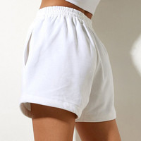 Women Loose Style Shorts, Solid Color Elastic High Waist Sweatpants with Pockets, Black/ White/ Beige/ Brown