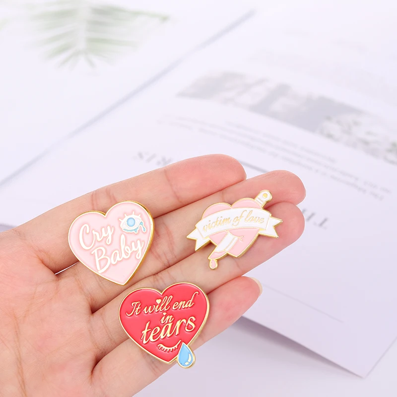 It Will End In Tears Love Enamel Pins Cry Baby Rose Knife Heart Alloy Brooch Badges Trendy Charm Lapel Jewelry Gift for Friends