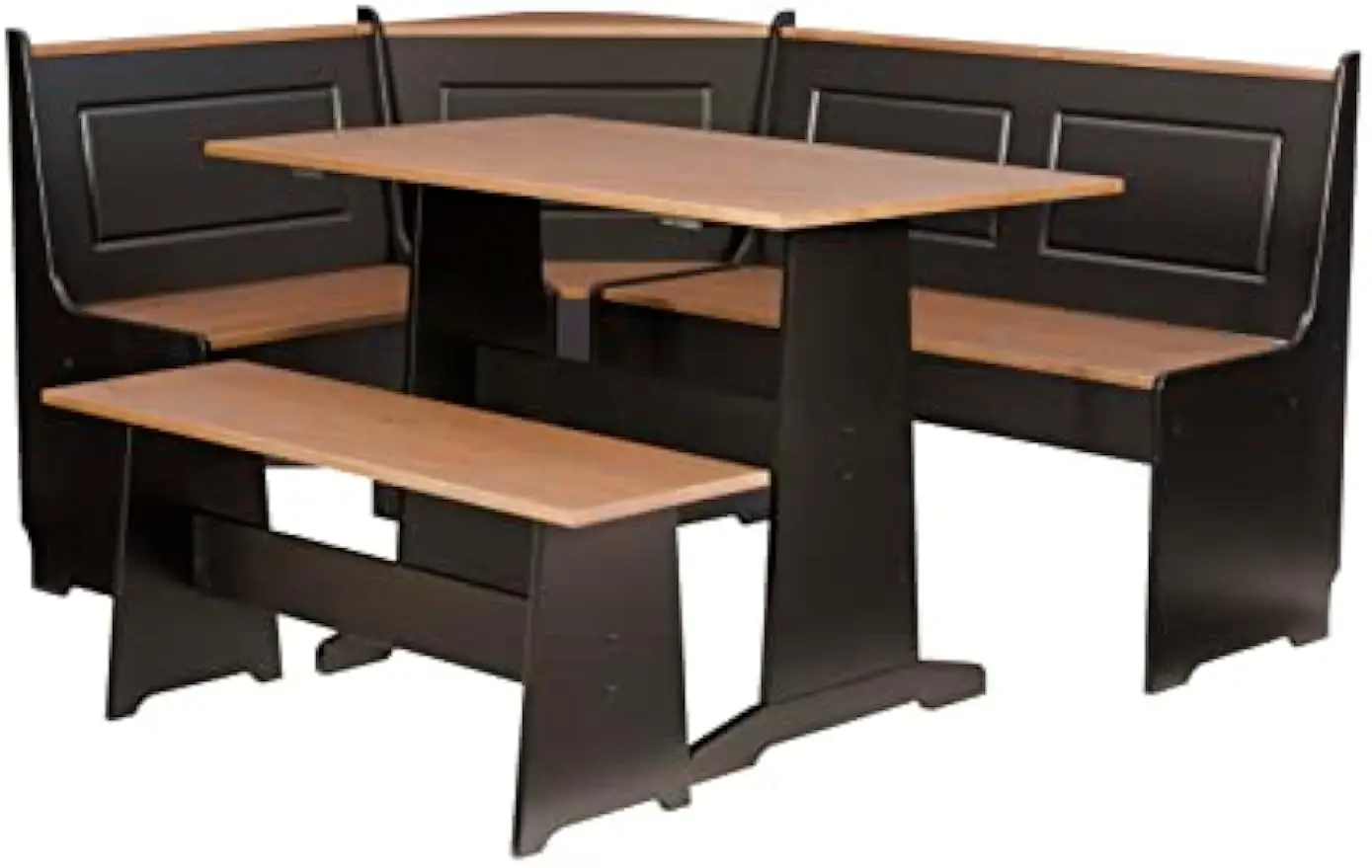 Black and Pecan Breakfast Dining Set Both corner benches lift up to reveal hidden storage compartments