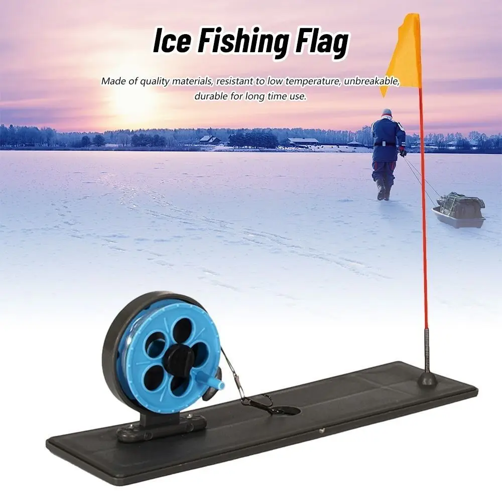 Barra metálica compacta para pesca en hielo con banderín naranja portátil - imagen 5