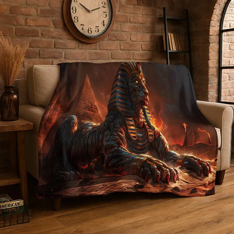 Retro Anubis Pharaoh Egyptian Gods Flannel Blanket Soft Throw Blanket for Bedroom Living Room Bed Travel Camping Picnic Cover
