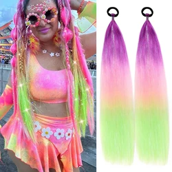 2pcs Synthetic Hair Extensions Ombre Braid Ponytail Blend Hair Tinsels with Hair Tie Crazy Hair Day Accessories For Women Girls