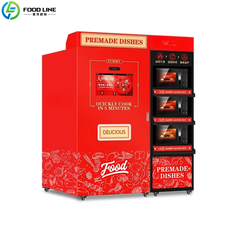 FOODLINE Shopping Mall Pizza Vending Kiosk Elegant Appearance Multi Payment Frozen Pizza Vending Cabinet