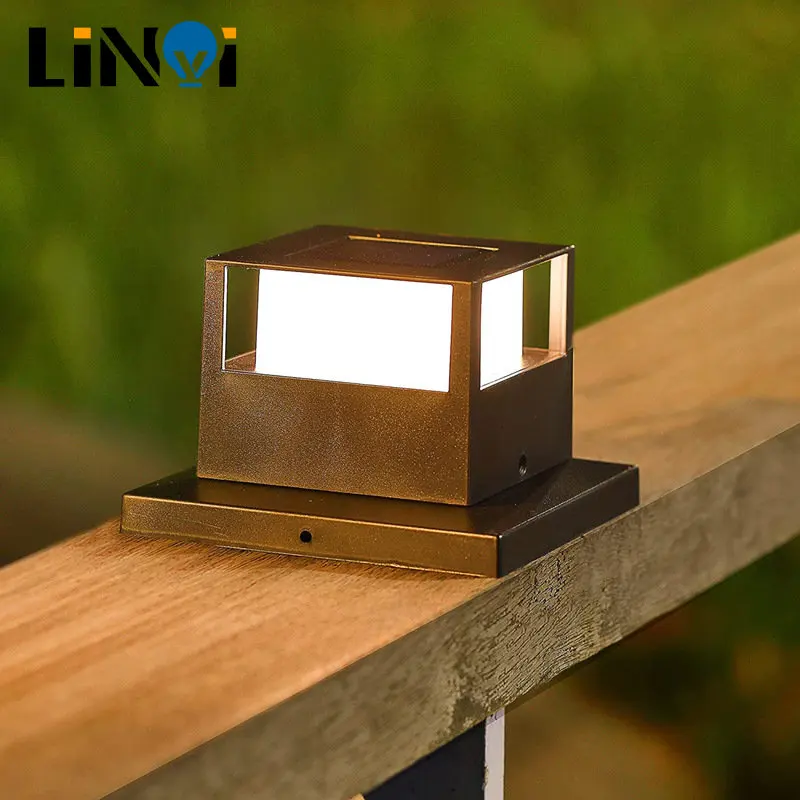 

Wall Light Post Light IP44 Porch Garden Wall Lamp Solar Powered Deck Cap Square Fence Post Lights For Terrace Lawn Garden