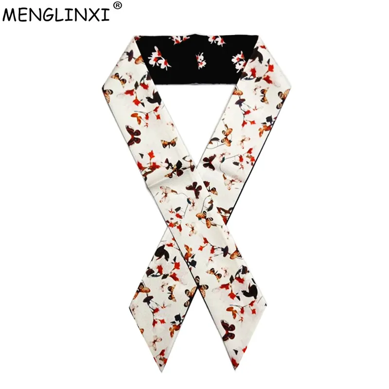 Small Butterfly Flower Skinny Silk Scarf 2024 New Brand Scarf For Women Fashion Head Scarf Long Bag Scarves Wraps