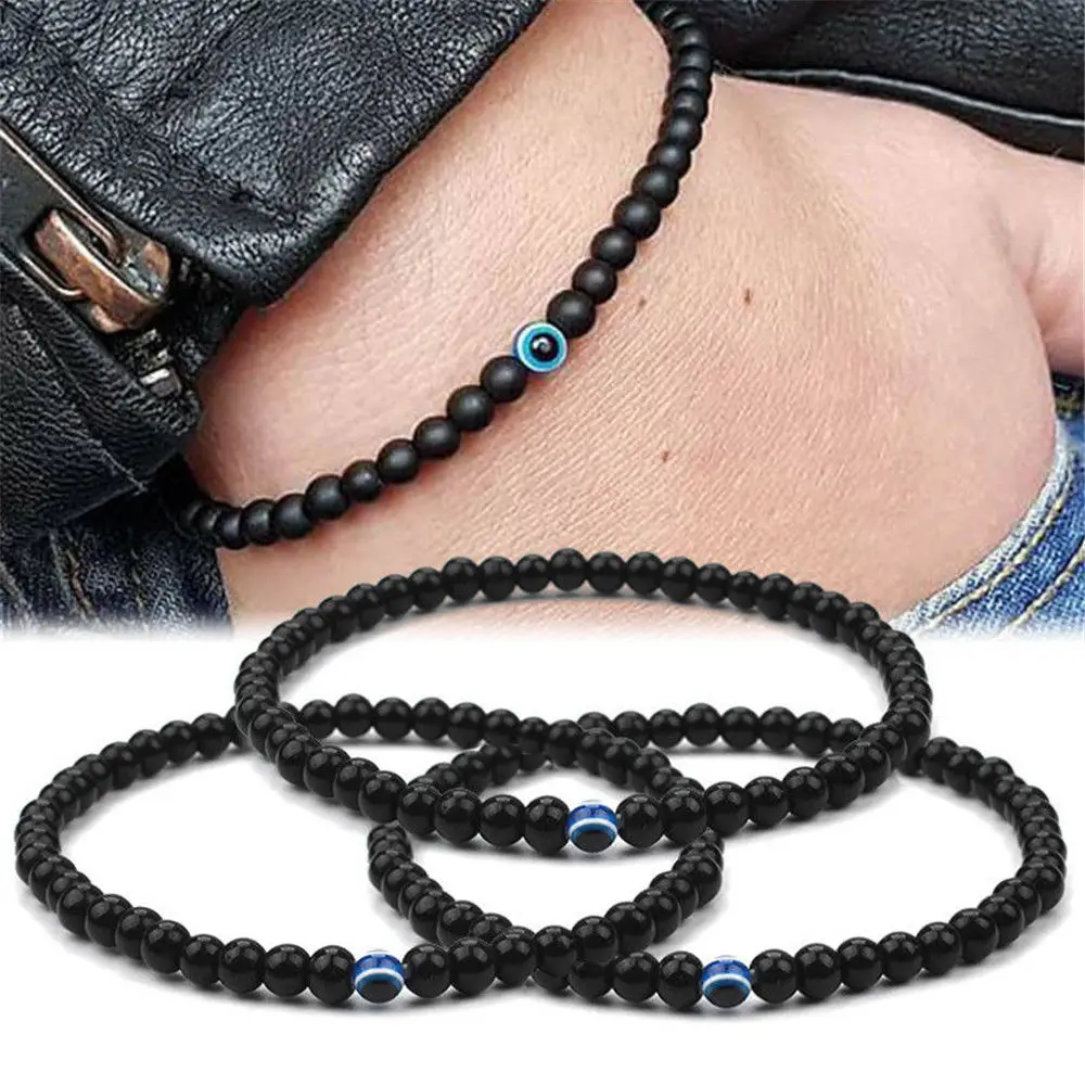 Bracciale turco blu malocchio Bracciale in pietra naturale nera Perline di ossidiana per donna Uomo Yoga Gioielli a mano Regali 6mm