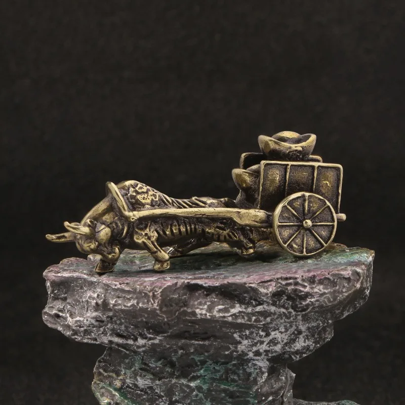 Retro Brass Oxcart Figurines Home Decoration Creative Copper Folk Bullock-cart Miniatures Living Room Office Desktop Ornaments