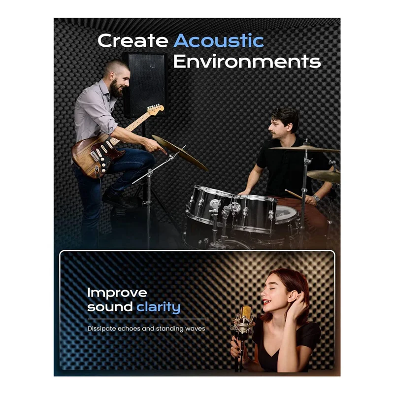 

B72A 48 Pack Self Adhesive Egg Crate Sound Proof Foam Panels 2X12x12inch, Acoustic Foam For Home & Studios