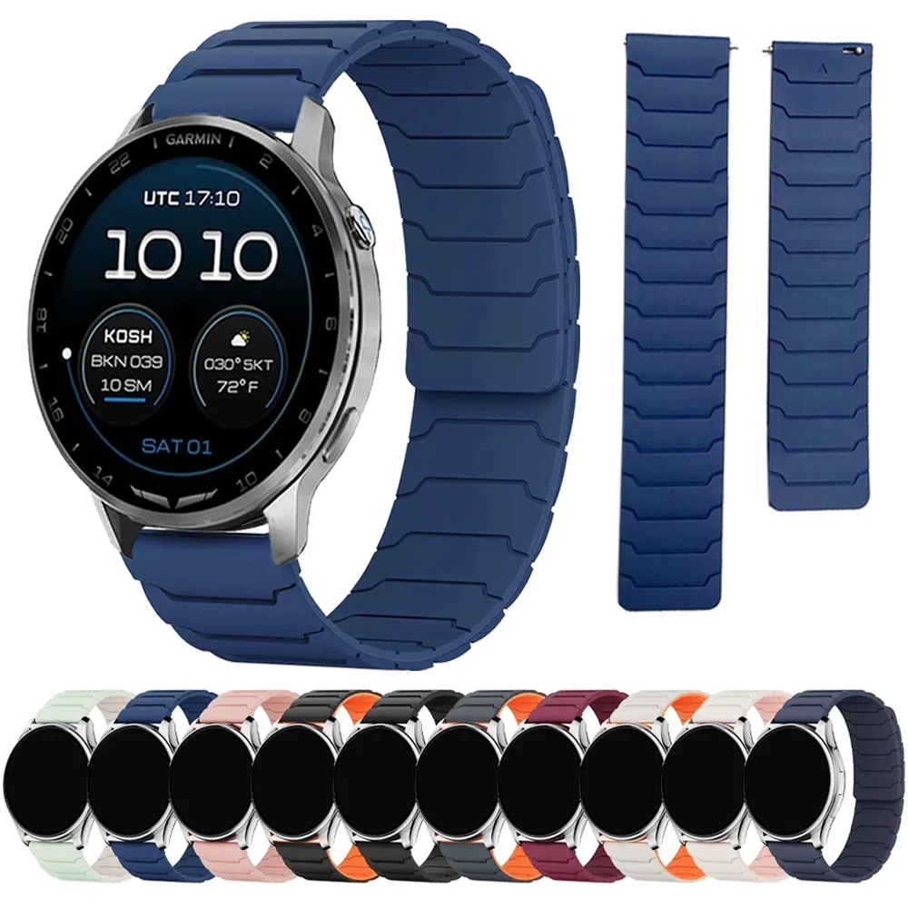20 22mm Magnetisches Schlaufenarmband für Garmin D2 Air X15/Venu Sq 2 4 3/Move 3/Forerunner 570 165 645 255 Music Sports Silikon-Armband