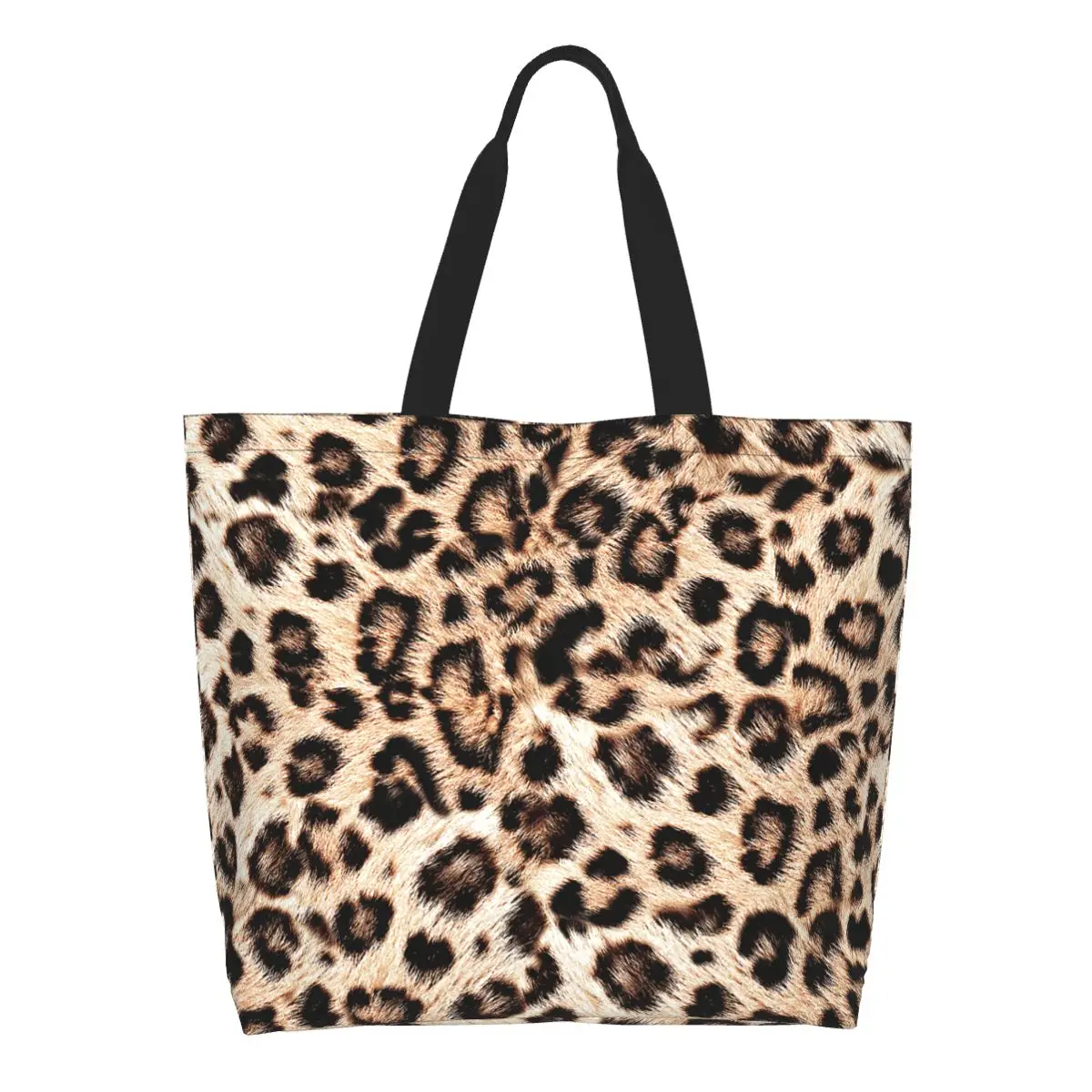 

Custom Leopard Print Groceries Tote Shopping Bags Women Cute Animal Skin Canvas Shoulder Shopper Bag Large Capacity Handbag