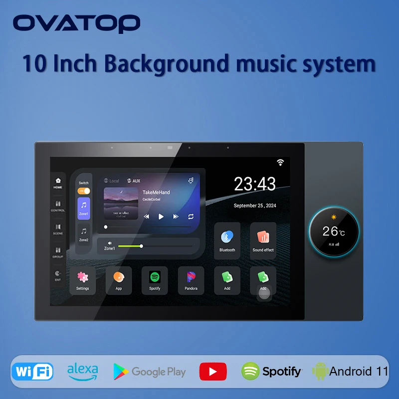 10 Inch smart Home 2 zone audio in wall Amplifier Android 11 WiFi Bluetooth sound amplificador music player control panel system