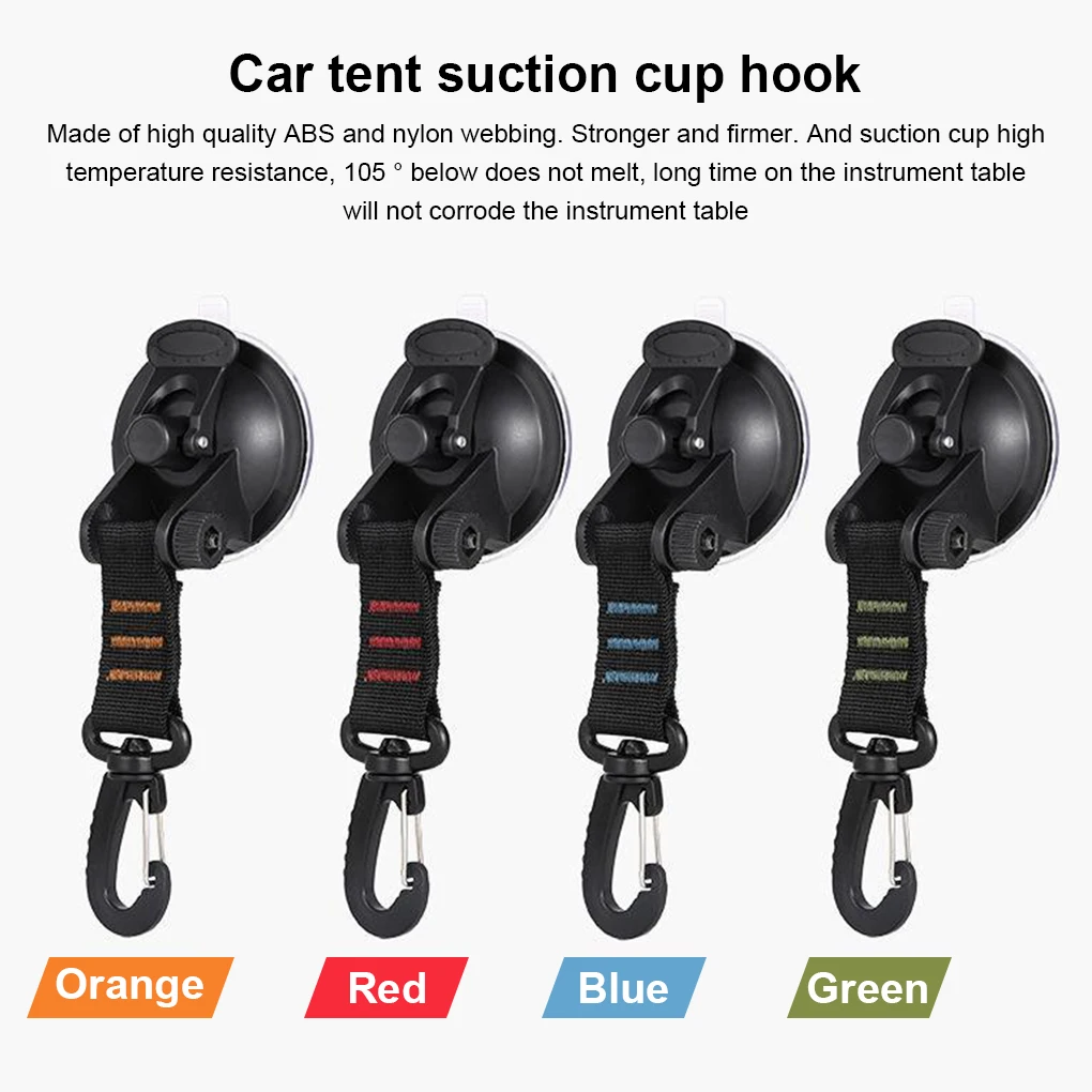 Pack of 4 Tent Suction Cup Securing Hook Traveling Fishing Mount Luggage Tie Down Awning Canopy Traps Tool Orange