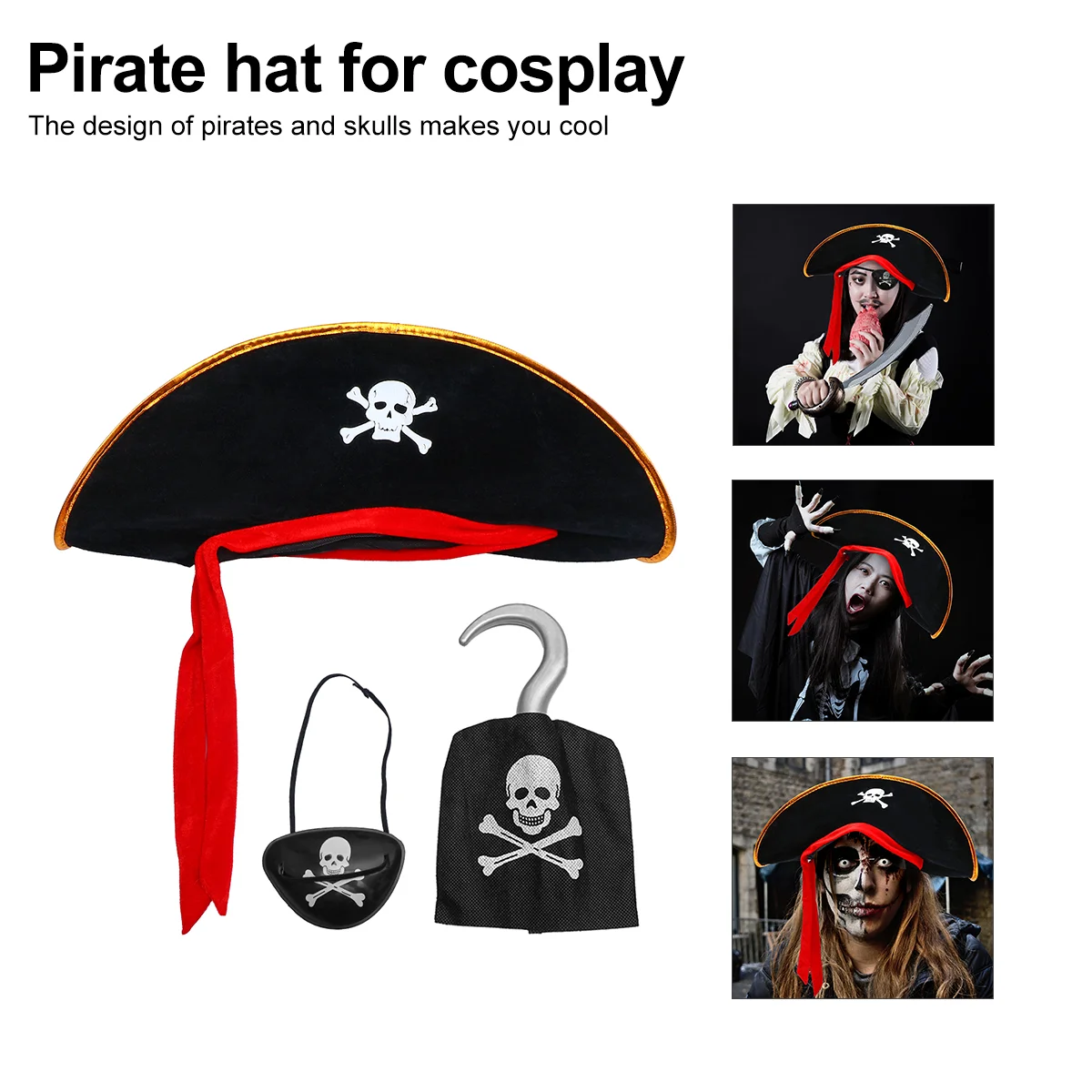 3 Pcs Pirate Eye Patch Adult Hat Set Halloween Masks Cosplay Props for Party Black Accessories