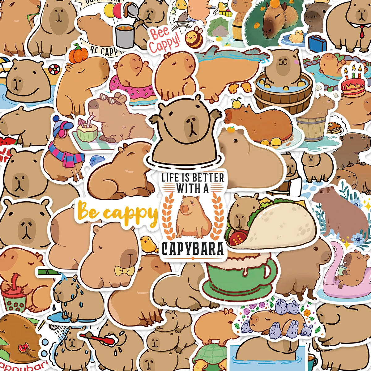 10/50pcs Cute Capybara Cartoon Cute Brown Animals Stickers For kids Laptop Phone Car Book DIY Luggage Stickers Aesthetic Pack