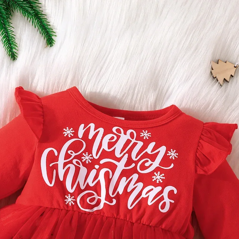 Toddler Baby Merry Christmas Dress for Girl Dress Santa Claus Print Princess Dress New Autumn Winter Baby Red New Year Costume