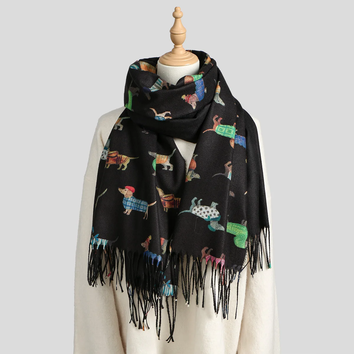 

Модный шарф с принтом собаки, шаль с бахромой, корейский стиль, женский теплый толстый шарф-хиджаб для женщин, 180*70 см