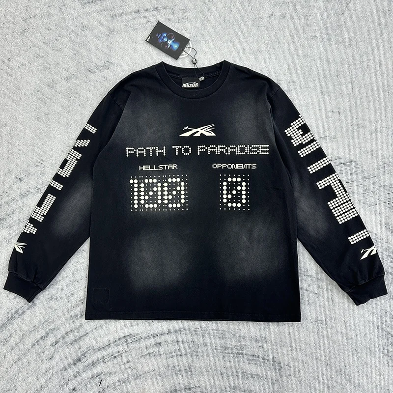 

STUDIOS Distred Long Sve T-irt Loose Fit Hip Hop Base Layer irt Trendy Letter Print round Ne for Teenagers