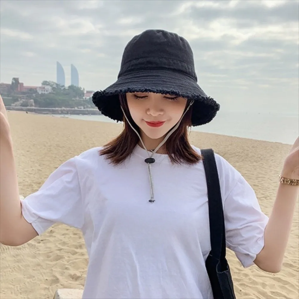 الرجعية قابل للتعديل الدنيم دلو قبعة واقية من الشمس الأشعة فوق البنفسجية حماية الجينز صياد قبعة قناع الكورية نمط واقية من الشمس قبعة في الهواء الطلق