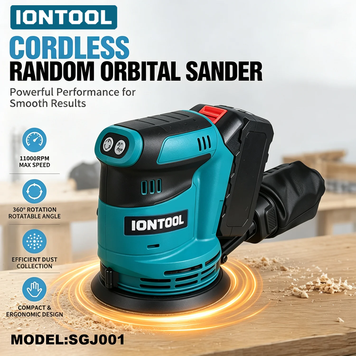 IONTOOL 175mm Cordless Sander 7000/9500/11000RPM Variable Speed Polishing Tool for Wood Furniture Sanding Home DIY