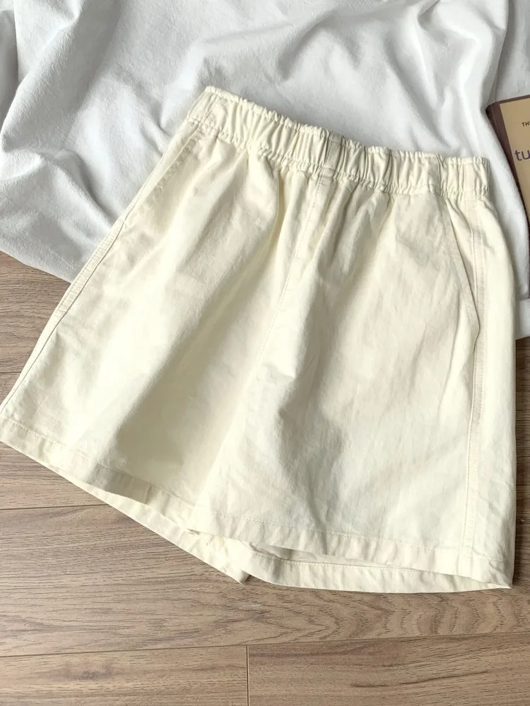 

2024 New Women Summer Cotton High Waist Short Pants Female Solid Color Sports Shorts Ladies Thin Loose Wide Leg Shorts L248