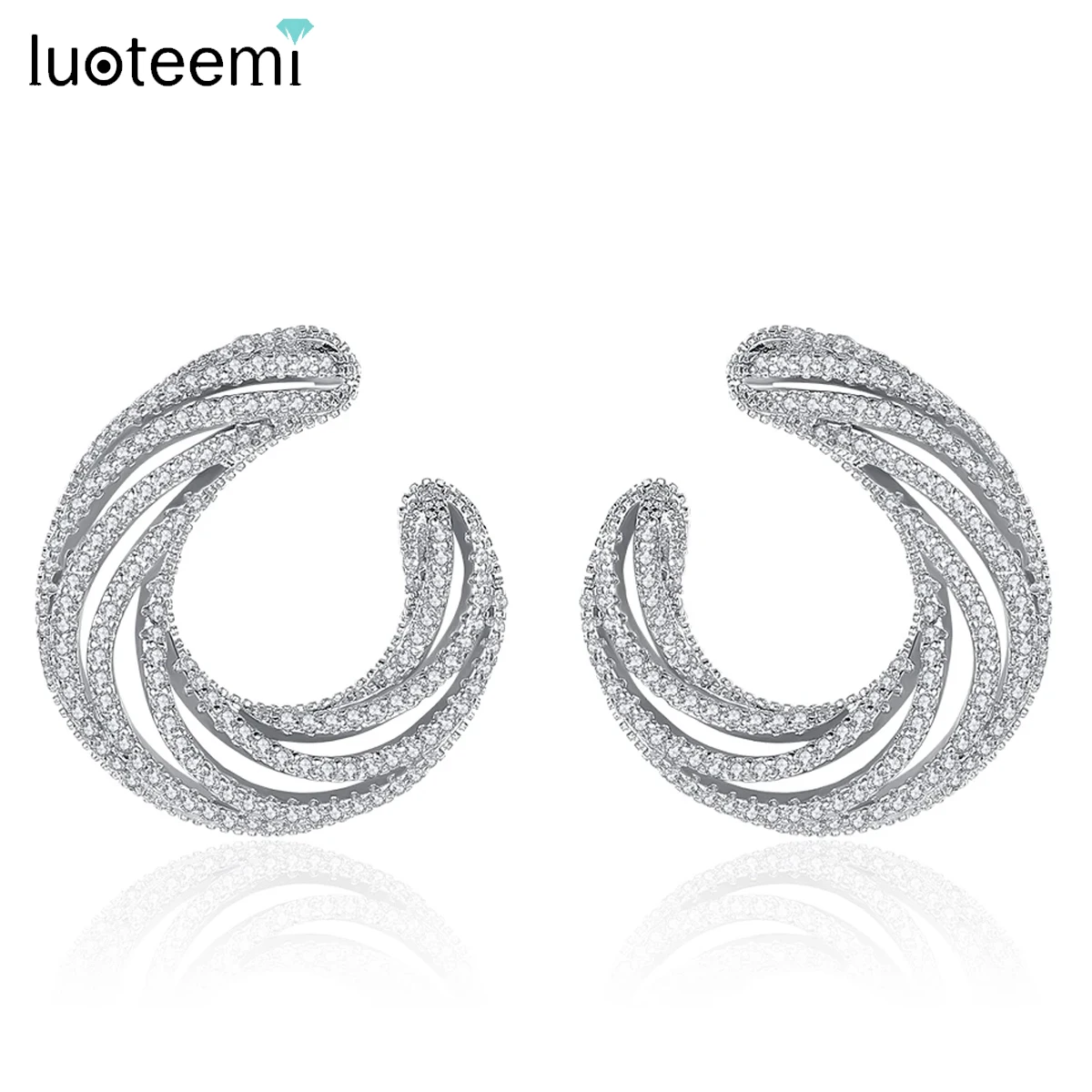 LUOTEEMI Brand Design Big Circle Stud Earrings for Women Girls Wedding Party Paved Micro Cubic Zircon Fashion Jewelry Bijoux