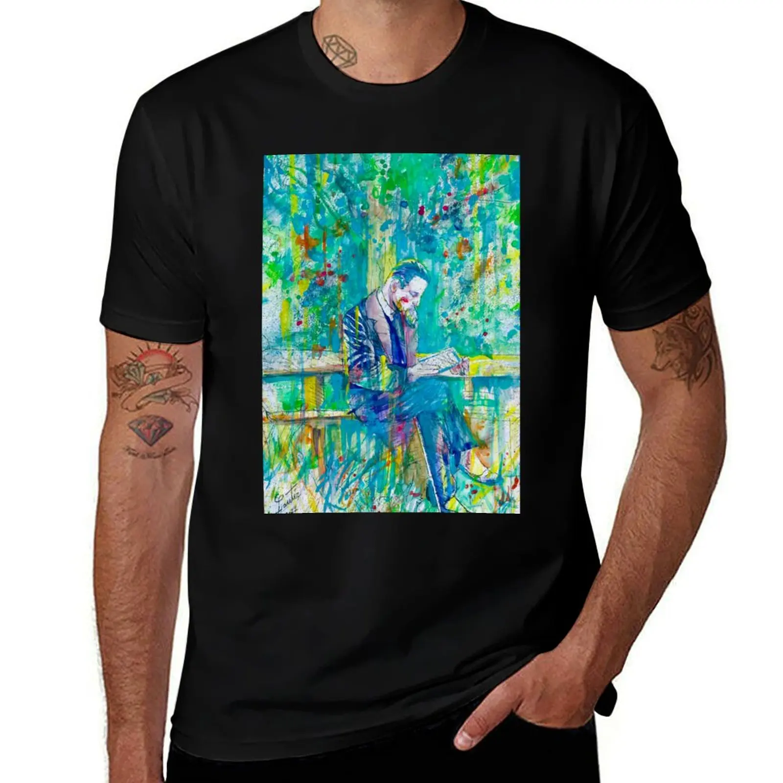 RAINER MARIA RILKE reading under a tree - watercolor portrait T-Shirt Creative Graphic Tee Shirt