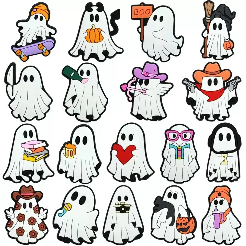 Hot Sales 1-18Pcs Pumpkin Ghost Boo PVC Shoe Accessories Halloween Slipper Buckle Charms Fit Adult Holiday Gifts
