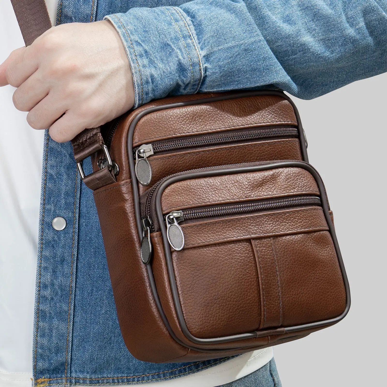 Vintage Men\'s Shoulder Bag Casual Genuine Leather Messenger Bag Mini Men\'s Crossbody Bag Small Men\'s Sling Bag for Phone