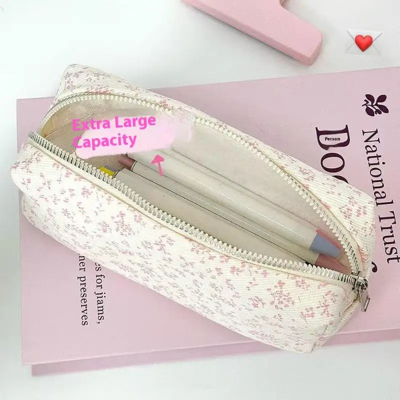 1 قطعة مقلمة زهرية صغيرة وردية سعة كبيرة حقيبة أقلام رصاص حقيبة أقلام محمولة مستحضرات التجميل المحمولة هدية لمكتب المدرسة في سن المراهقة