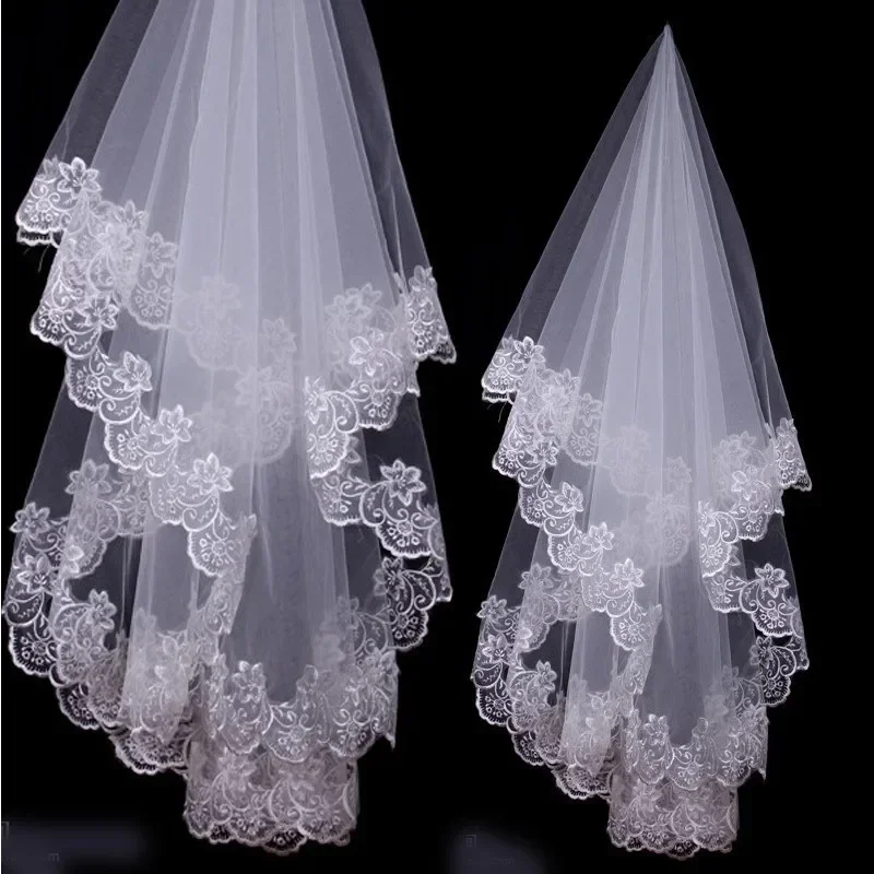 One Layer Lace Appliques Edge Short New White Ivory Wedding Bridal Veils