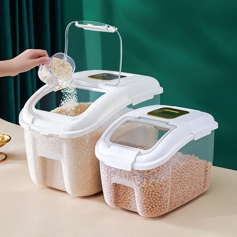 Rice Bucket Dry Food Storage Containers Sealed Rice Bucket Bin 5KG / 10KG Large Grain Dispenser With Measuring Cup For Cereal