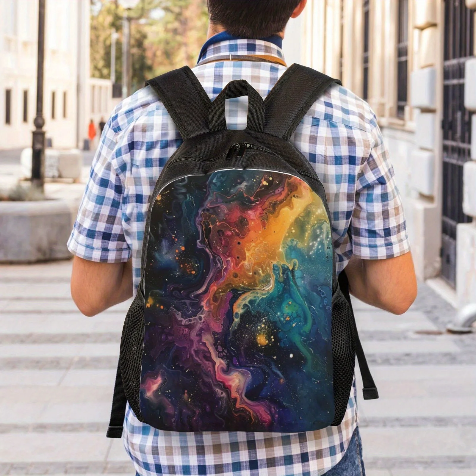 1 Piece Pigment Fluid Pattern Casual Backpack, Men's College Bookbag, Women's Casual Travel Bag