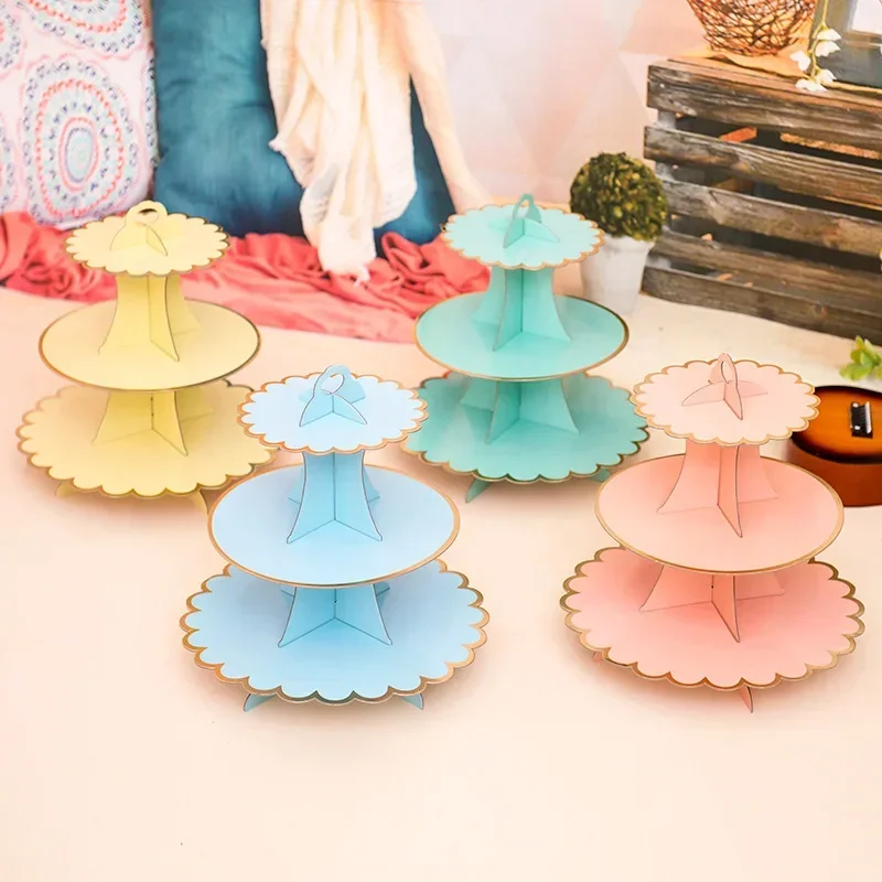 

3-Layer Disposable Round Birthday Cupcake Dessert DIY Paper Craft Stand Dessert Display Rack Wedding Party Supplies Cake Tools