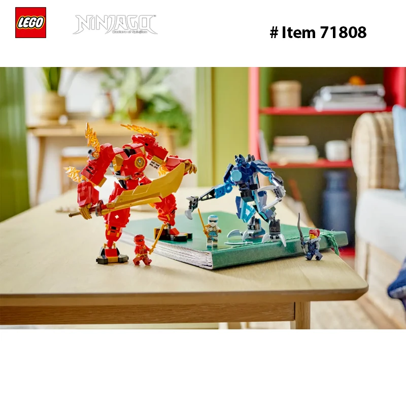 LEGO 71808 Mech de feu élémentaire Kai, mini jouet ninja pour enfants avec figurine ninja rouge personnalisable plus figurines Kai et Zane