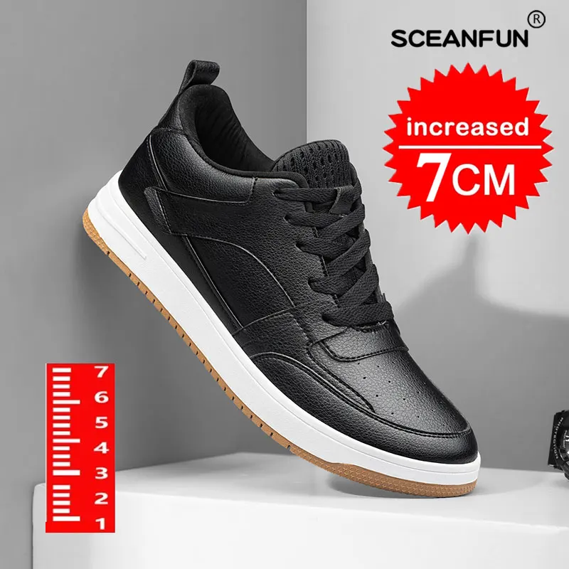 Designer sneakers genuine leather lift sports shoes for men heightening shoes breathable insoles 6/8 cm high quality shoes MEN\'S