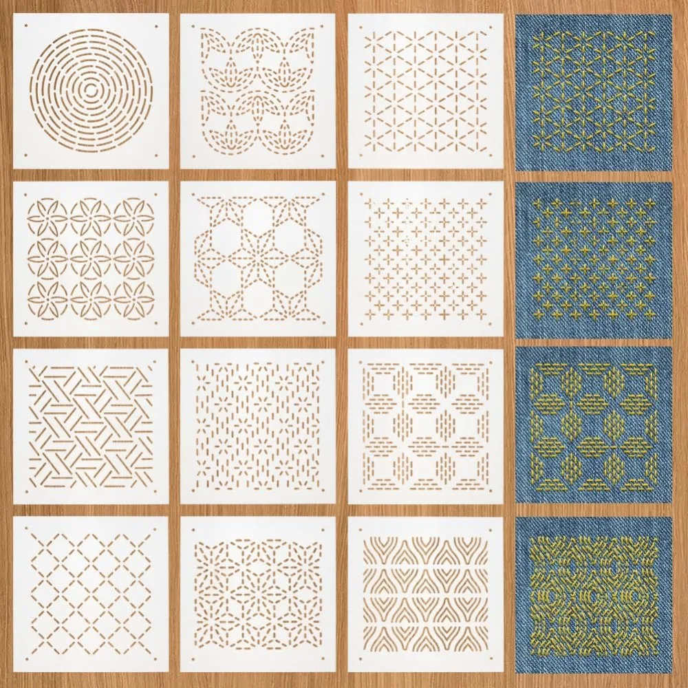12Pcs Plastic Sashiko Stencil 5x5inch Dense Grid Pattern Embroidery Tool Drawing Line Template for Hand Quilting and Embroidery