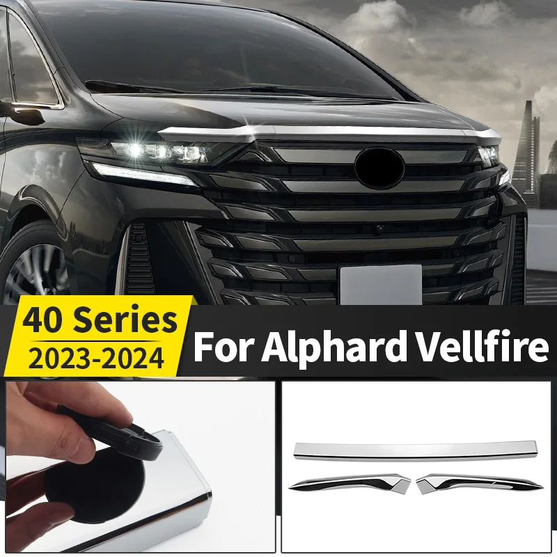 

For 2023 2024 Toyota Alphard Vellfire The hood of a car Chrome Decoration Strip 40 Series Exterior Upgraded Accessories body kit