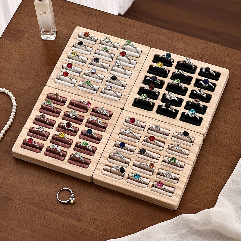 

Solid Wood Ring Display Tray, Multislot Jewelry Organizer Tray for Engagement Rings, Open Top Gift Box, Multicolor Wooden Jewelr
