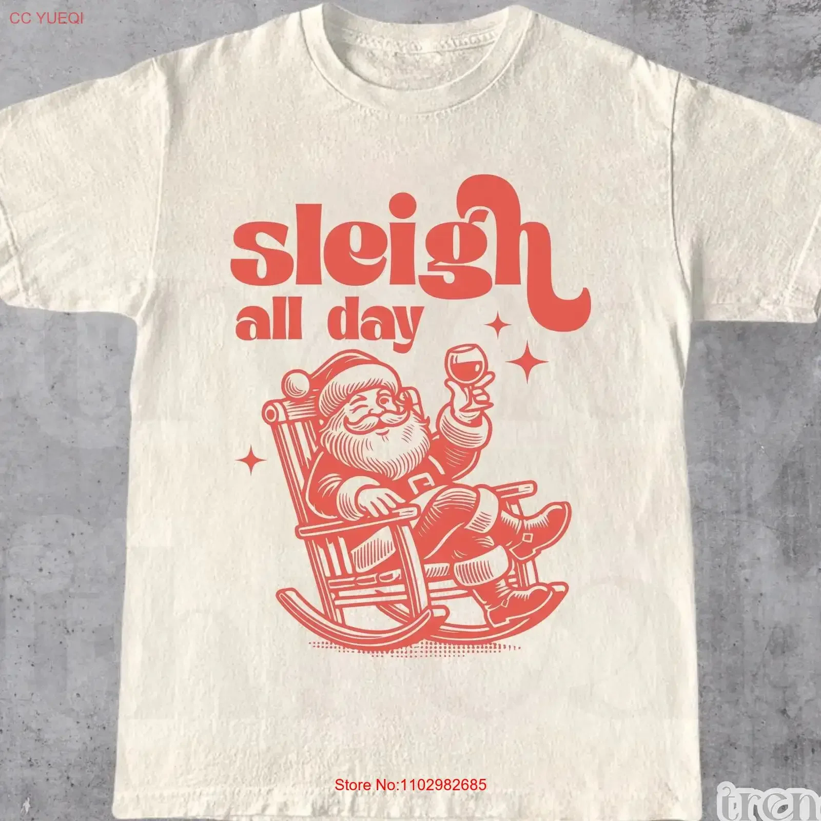 Retro-Weihnachtsmann-T-Shirt, lustiger Weihnachtsschlitten, ganztägiger Alkohol, Vintage-Stil, gewaschene Streetwear, Unisex, lässig, atmungsaktiv
