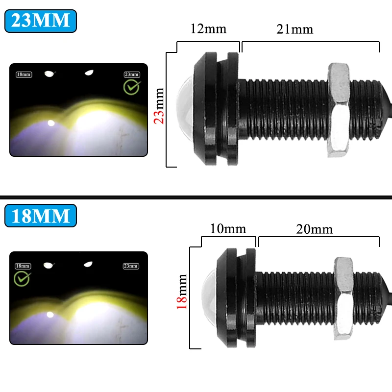 2/6/10 PCS 18MM 12V Eagle Eye LED Lights Car DRL Fog Daytime Running Light Styling Brake Reverse Parking Lamps COB Yellow Red