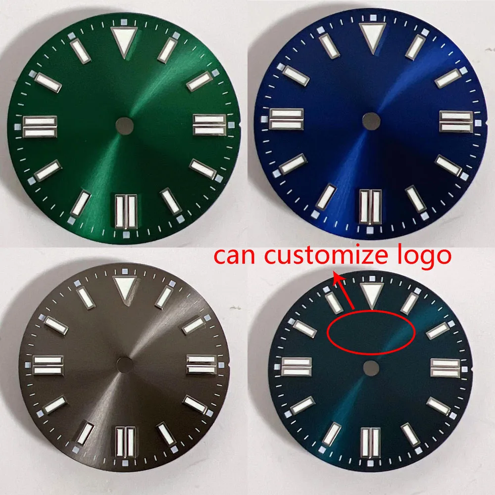 Mostrador nh35 de 28.5mm, cinza, azul, verde, sunburst, adequado para movimento mecânico automático nh35, acessórios de relógio, logotipo personalizado