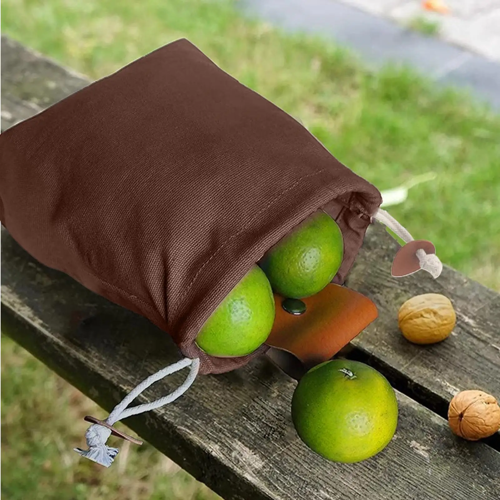 Wax Fabric Collection Pouch Water Wear Resistant Leather Details For Hiking Camping Wilderness Mushroom Gathering And Travel