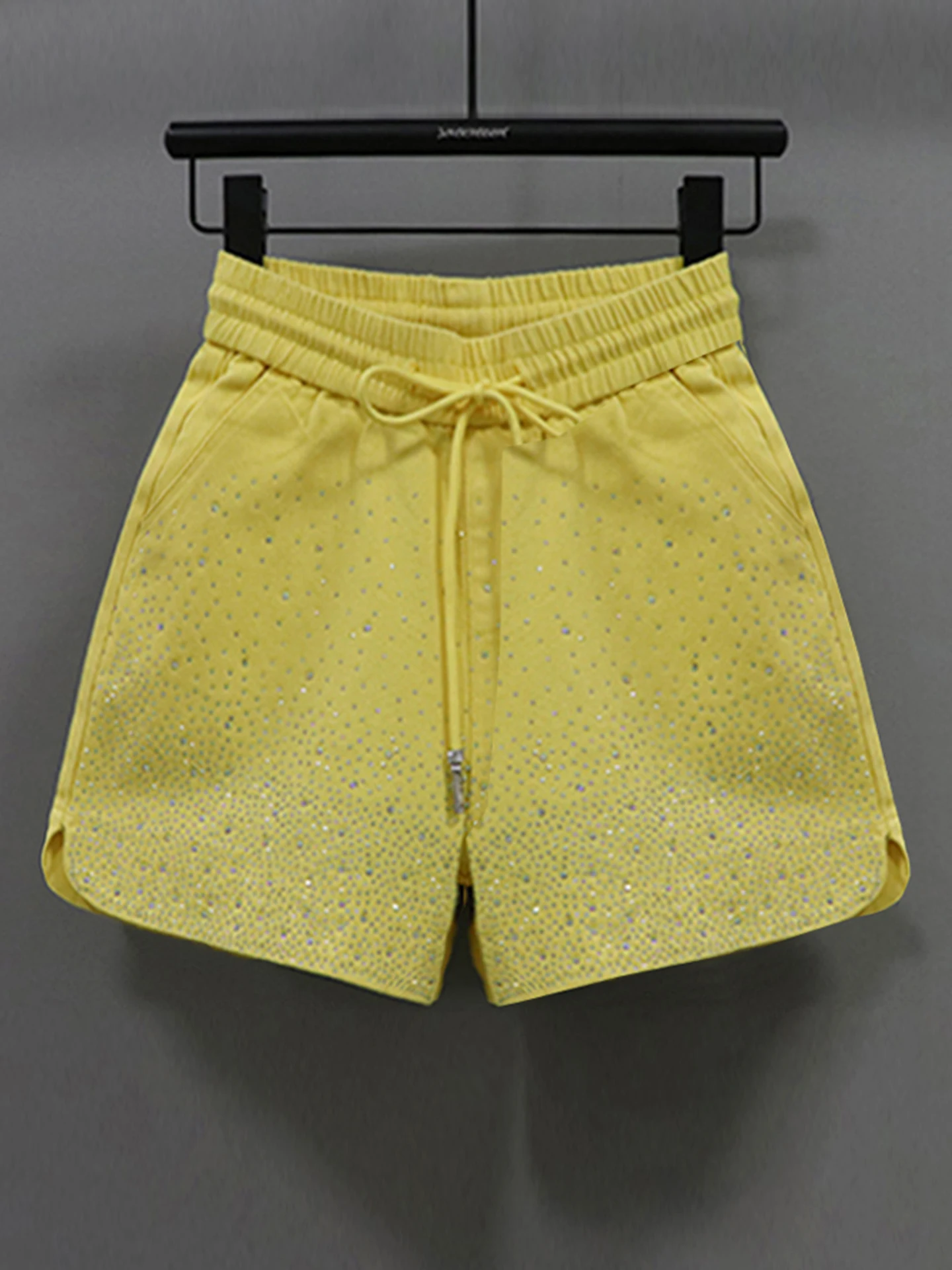 High Waist Elastic Waist Shorts Women's Glitter Candy Colored A-Line Wide Leg Pants Korean Style Fashionable Slimming Jeans