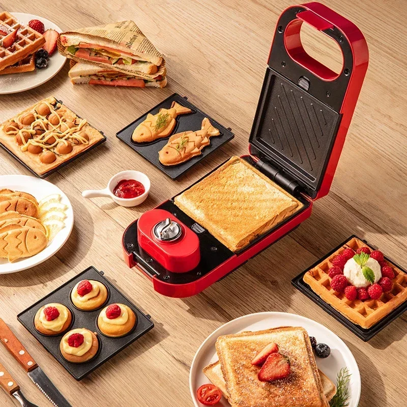 220V Electric Sandwich Maker Breakfast Machine Multi-baker Toaster Baking  Waffle Maker Takoyaki Toast Pressure Toaster