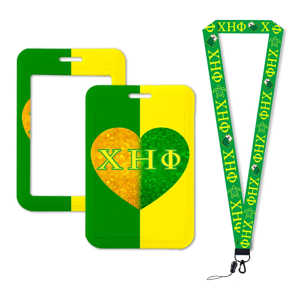 W neue Mode kreative chi eta phi abs vertikale Folie Abdeckung Karten halter kann individuell Logo Lanyard mit ID-Karten halter angepasst werden