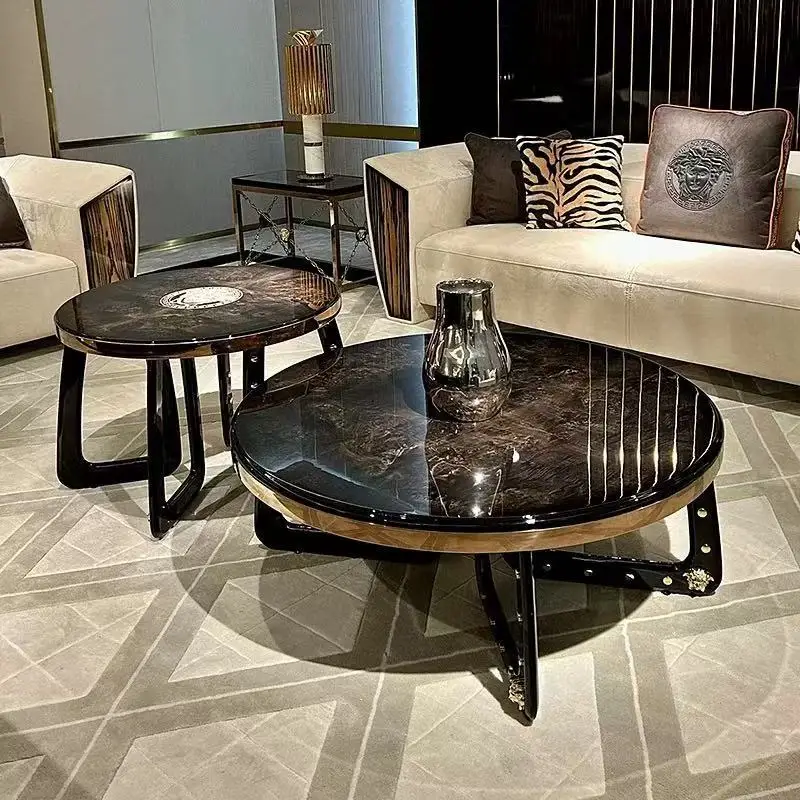 Italian light luxury coffee table villa post-modern simple luxury living room solid wood paint round size coffee table