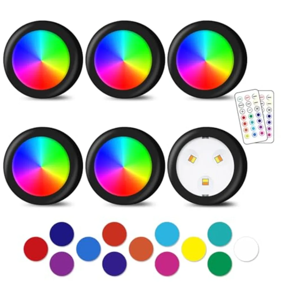 Puck Lights, 13 Colors Changeable LED Puck lightings Battery Powered Dimmable Under Cabinet Lights, Battery Powered Under Count