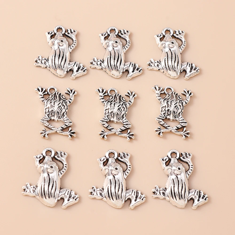 Leslie 10 Stück/Set Trendige Legierung Antik-Silber-Farbene Frosch-Anhänger für Armbänder Halsketten DIY Handgemachtes Schmuckzubehör – Detail 4