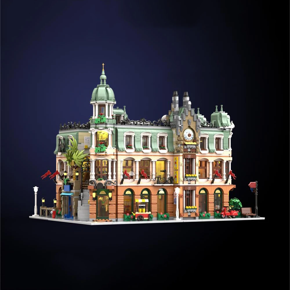 9718PCS MOC Grand Boutique Hotel & Garden Palace Restaurant Modular Building Blocks Toy Brick Holiday Assembled DIY Model Gifts