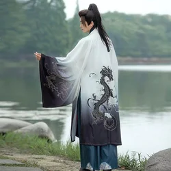 Hanfu dragón chino antiguo para hombre, patrón de Loong, Impresión tradicional Weijin, traje de período, elegante, ropa de rendimiento de escenario para niños